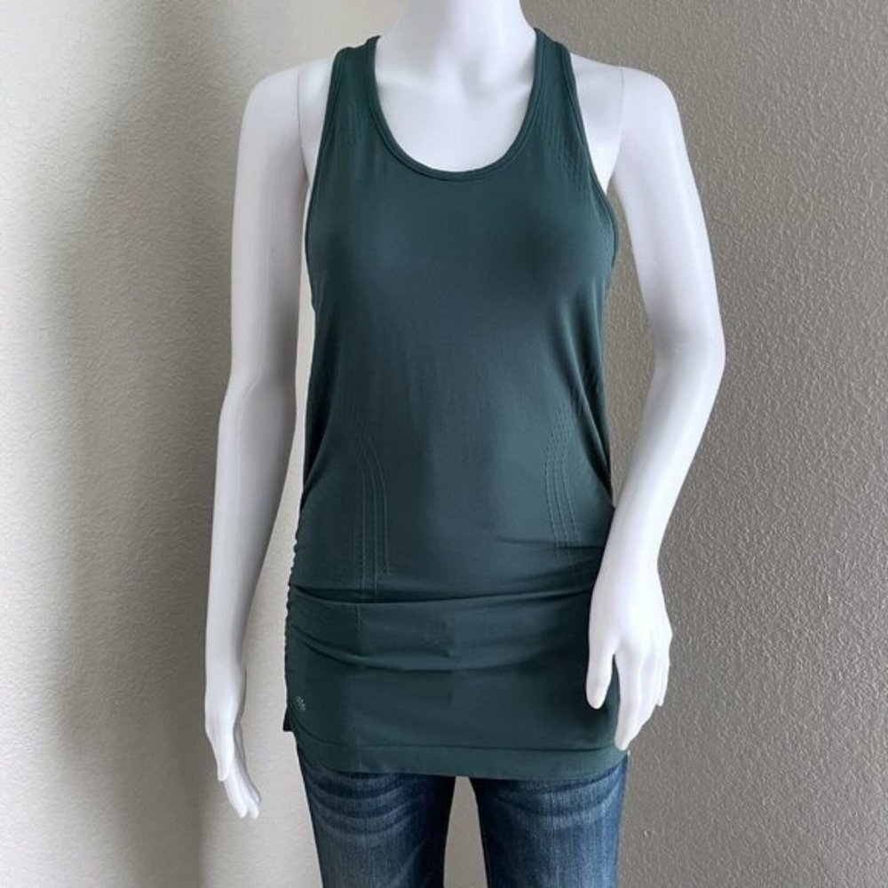 Athleta Women's Speedlight Seamless Tank Size S Green Rouched Sides Long Length - Picture 1 of 8